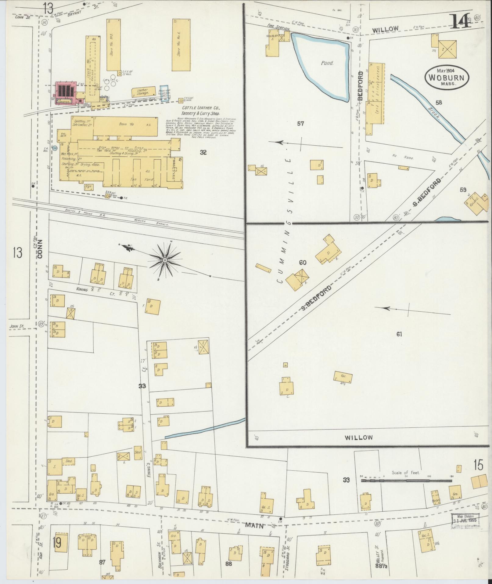 Sanborn Fire Insurance Map from Woburn, Middlesex County, Massachusetts (1904), Sheet #0014 - Complete Map Set gallery image, historic Sanborn map, vintage wall art, Massachusetts Massachusetts