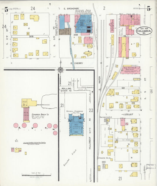 Sanborn Fire Insurance Map from Columbia, Boone County, Missouri (1925), Sheet #0005 - Historic Sanborn Fire Insurance Map Print, vintage old map wall art, antique decor, genealogy gift, Missouri Missouri map