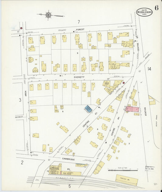 Sanborn Fire Insurance Map from Middleboro, Plymouth County, Massachusetts (1912), Sheet #0006 - Historic Sanborn Fire Insurance Map Print, vintage old map wall art, antique decor, genealogy gift, Massachusetts Massachusetts map