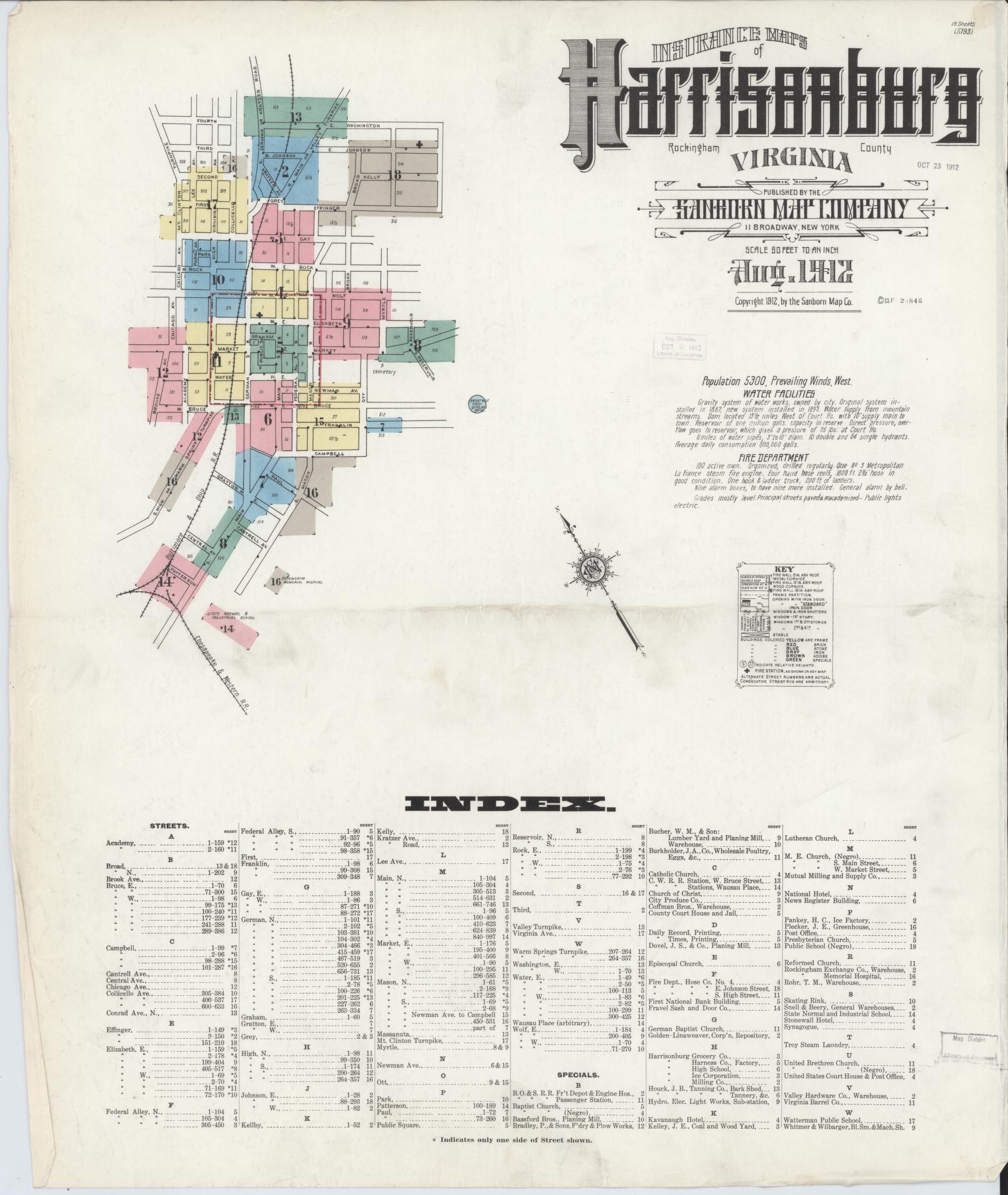 Sanborn Fire Insurance Map from Harrisonburg, Independent Cities, Virginia. (1912) – Historic Sanborn Fire Insurance Map Print