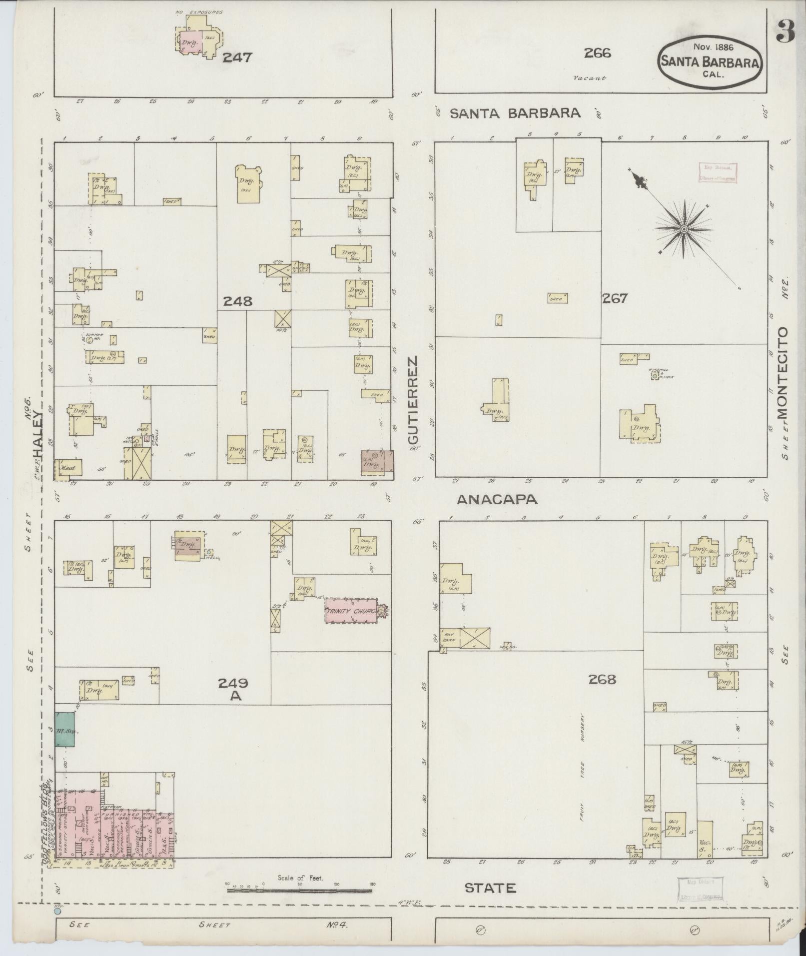 Sanborn Fire Insurance Map from Santa Barbara, Santa Barbara County, California (1886), Sheet #0003 - Complete Map Set gallery image, historic Sanborn map, vintage wall art, California California
