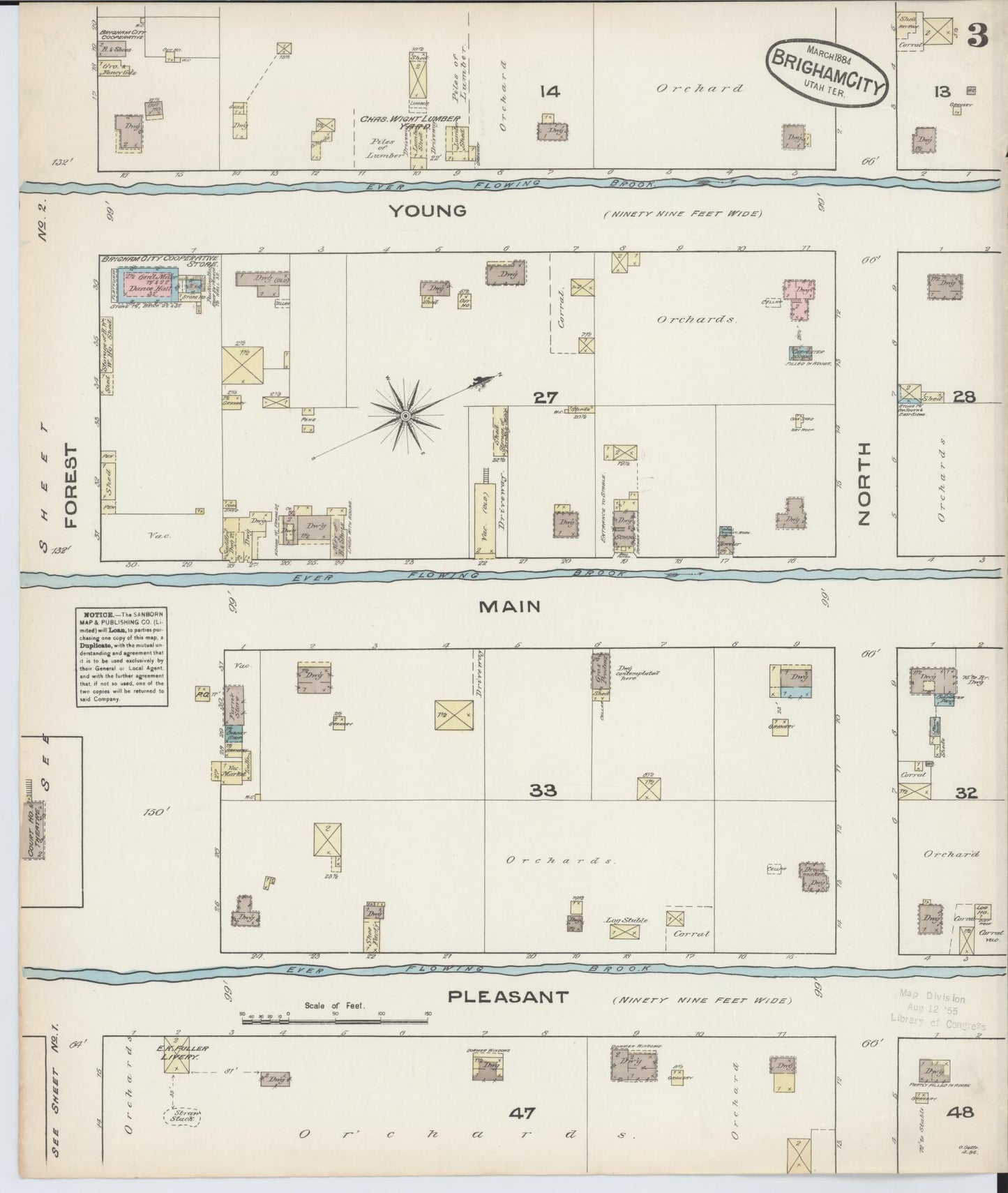 Sanborn Fire Insurance Map from Brigham City, Box Elder County, Utah (1884), Sheet #0003 - Complete Map Set gallery image, historic Sanborn map, vintage wall art, Utah Utah