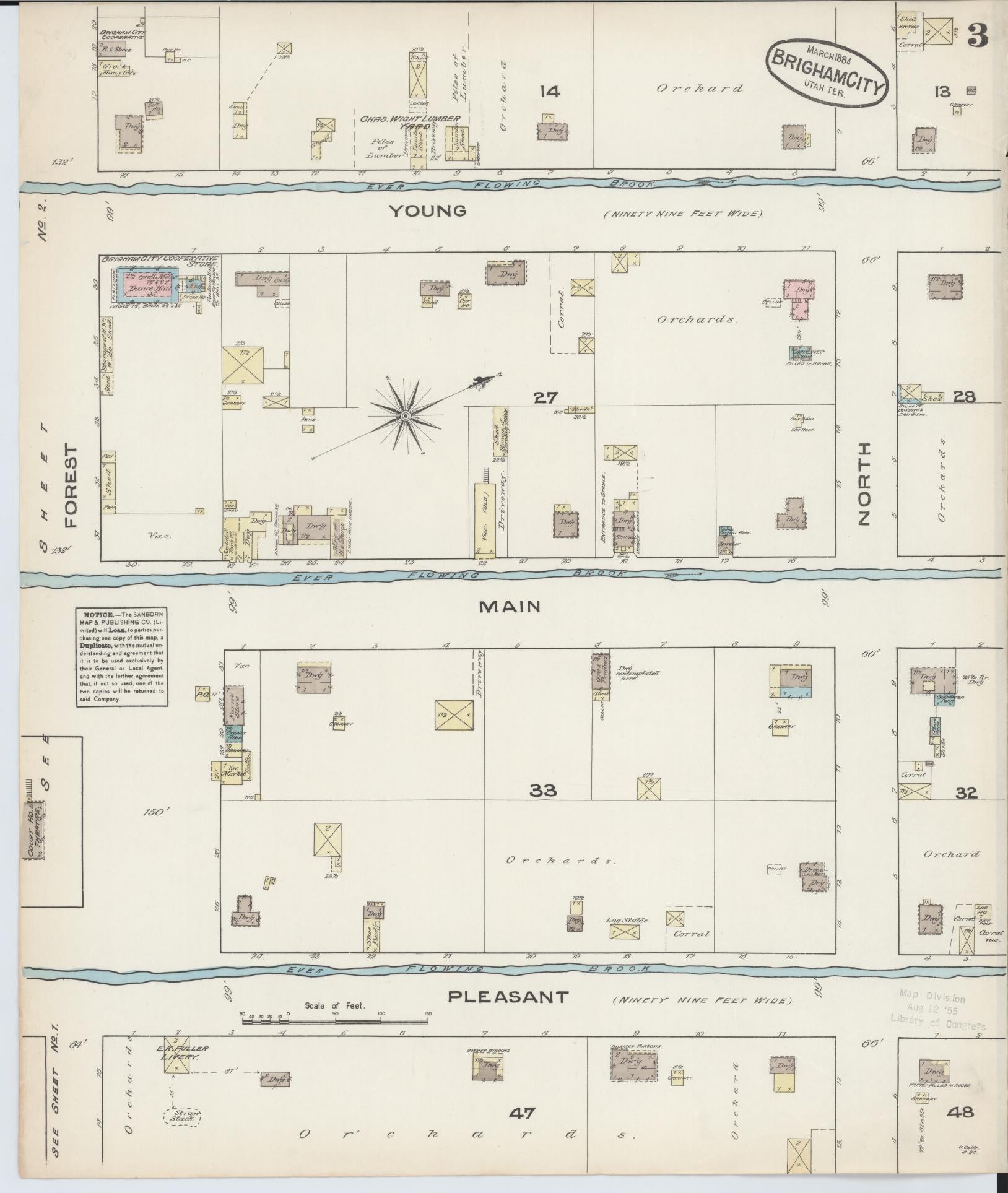 Sanborn Fire Insurance Map from Brigham City, Box Elder County, Utah (1884), Sheet #0003 - Complete Map Set gallery image, historic Sanborn map, vintage wall art, Utah Utah