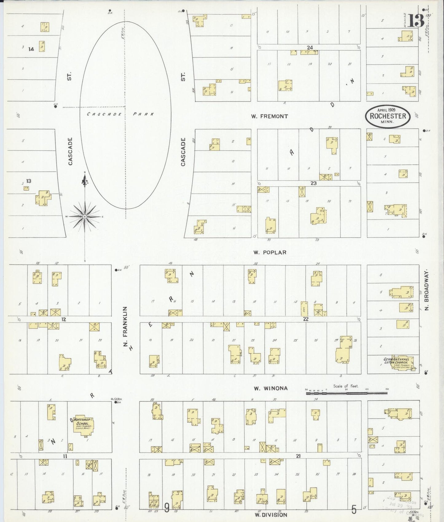 Sanborn Fire Insurance Map from Rochester, Olmsted County, Minnesota (1909), Sheet #0013 - Complete Map Set gallery image, historic Sanborn map, vintage wall art, Minnesota Minnesota