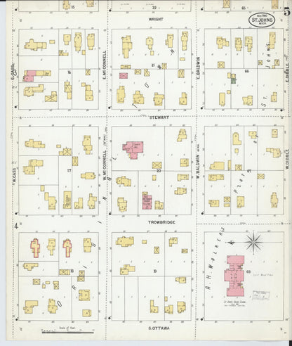 Sanborn Fire Insurance Map from Saint Johns, Clinton County, Michigan (1900), Sheet #0005 - Historic Sanborn Fire Insurance Map Print, vintage old map wall art, antique decor, genealogy gift, Michigan Michigan map