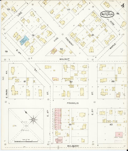 Sanborn Fire Insurance Map from Waterloo, Black Hawk County, Iowa (1892), Sheet #0004 - Historic Sanborn Fire Insurance Map Print, vintage old map wall art