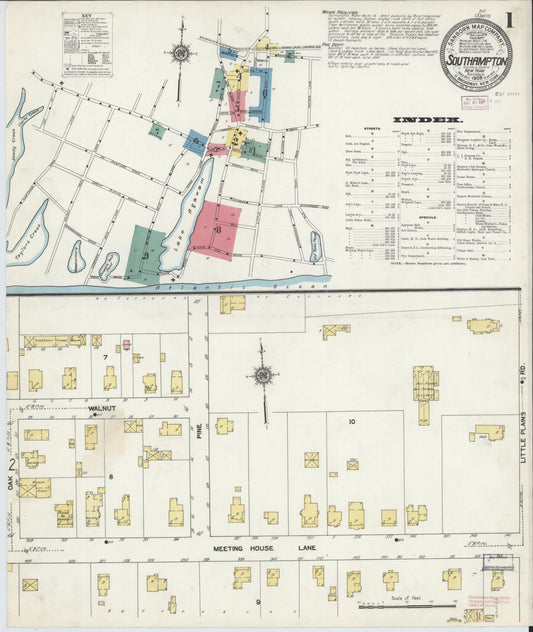 Sanborn Fire Insurance Map from Southampton, Suffolk County, New York (1909), Sheet #0001 - Historic Sanborn Fire Insurance Map Print, vintage old map wall art, antique decor, genealogy gift, New York New York map