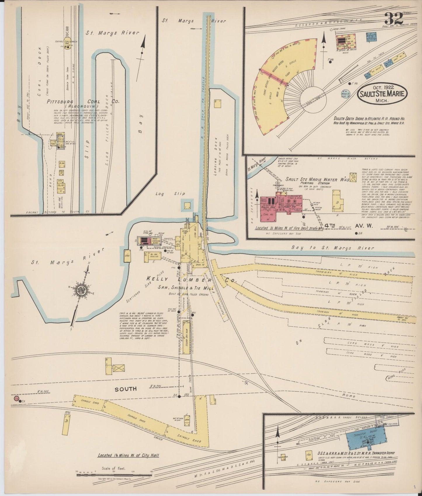 Sanborn Fire Insurance Map from Sault Sainte Marie, Chippewa County, Michigan (1922), Sheet #0032 - Historic Sanborn Fire Insurance Map Print, vintage old map wall art, antique decor, genealogy gift, Michigan Michigan map