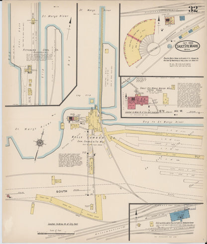 Sanborn Fire Insurance Map from Sault Sainte Marie, Chippewa County, Michigan (1922), Sheet #0032 - Historic Sanborn Fire Insurance Map Print, vintage old map wall art, antique decor, genealogy gift, Michigan Michigan map