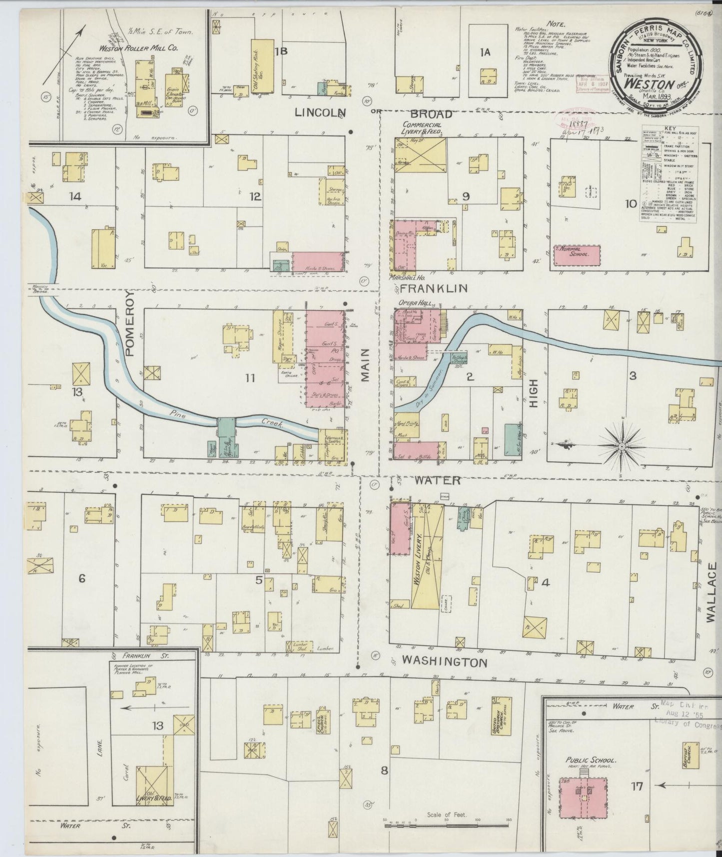 Sanborn Fire Insurance Map from Weston, Umatilla County, Oregon (1893), Sheet #0001 - Historic Sanborn Fire Insurance Map Print, vintage old map wall art, antique decor, genealogy gift, Oregon Oregon map