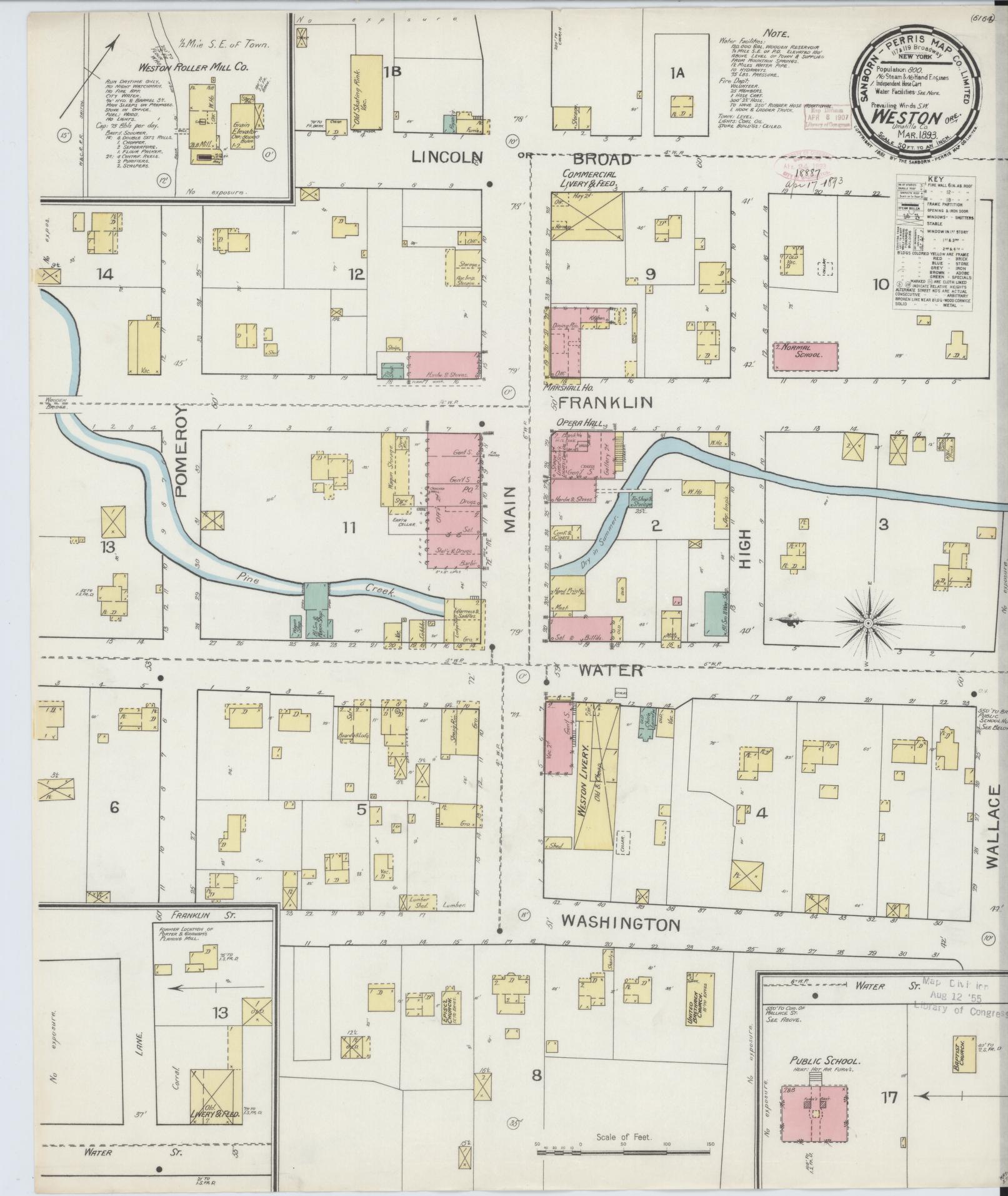 Sanborn Fire Insurance Map from Weston, Umatilla County, Oregon (1893), Sheet #0001 - Historic Sanborn Fire Insurance Map Print, vintage old map wall art, antique decor, genealogy gift, Oregon Oregon map