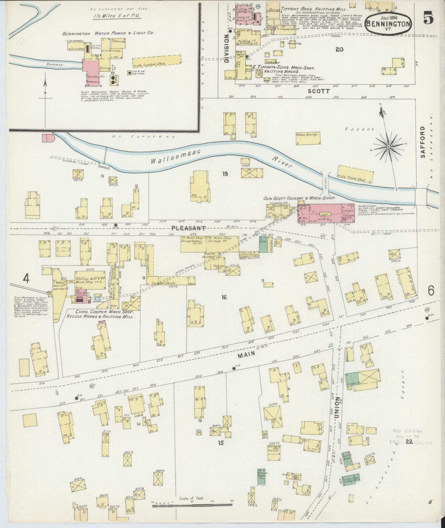 Sanborn Fire Insurance Map from Bennington, Bennington County, Vermont (1896), Sheet #0005 - Complete Map Set gallery image, historic Sanborn map, vintage wall art, Vermont Vermont