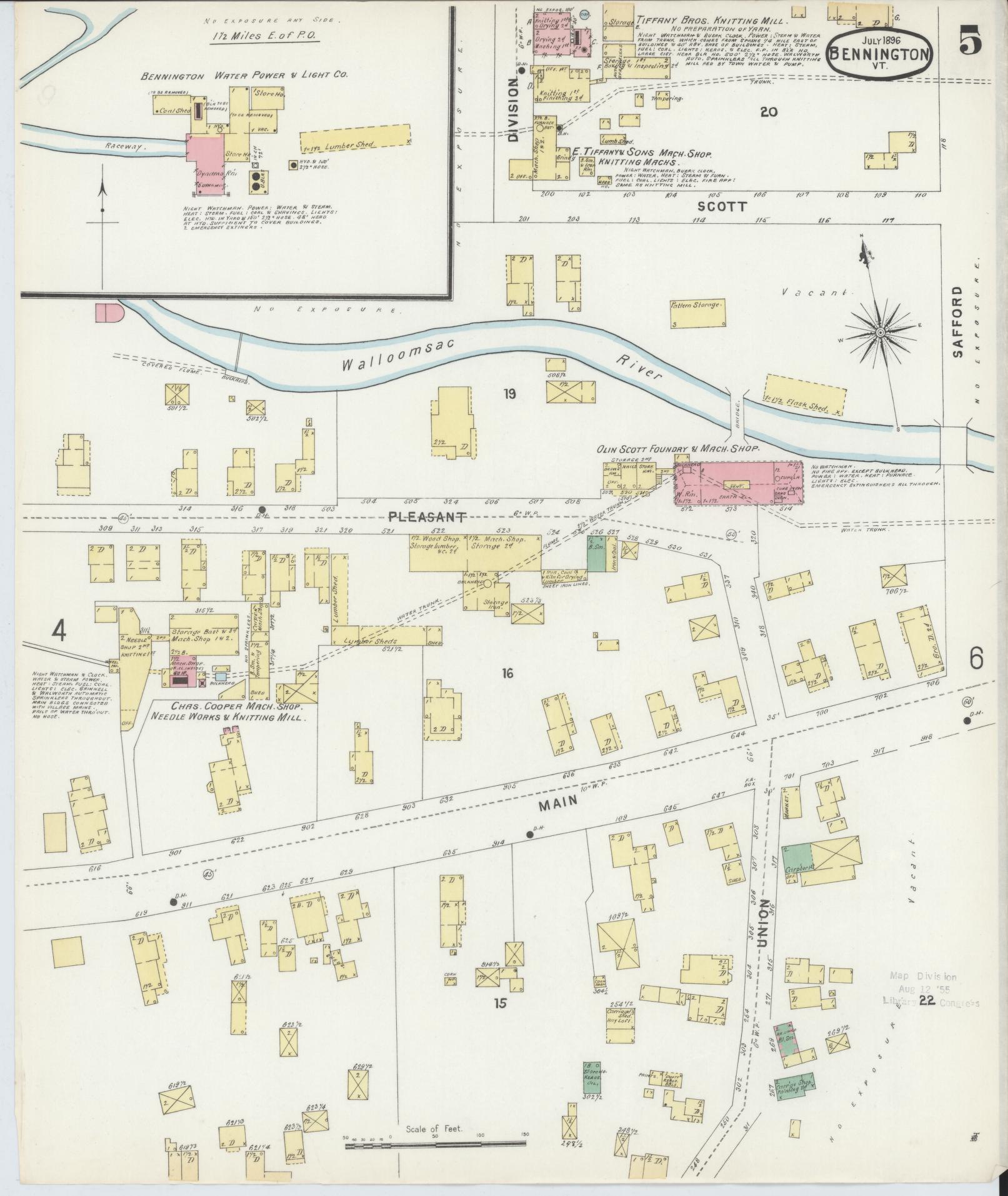 Sanborn Fire Insurance Map from Bennington, Bennington County, Vermont (1896), Sheet #0005 - Complete Map Set gallery image, historic Sanborn map, vintage wall art, Vermont Vermont