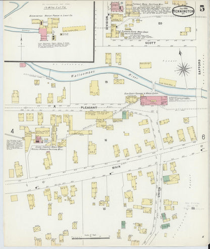 Sanborn Fire Insurance Map from Bennington, Bennington County, Vermont (1896), Sheet #0005 - Complete Map Set gallery image, historic Sanborn map, vintage wall art, Vermont Vermont