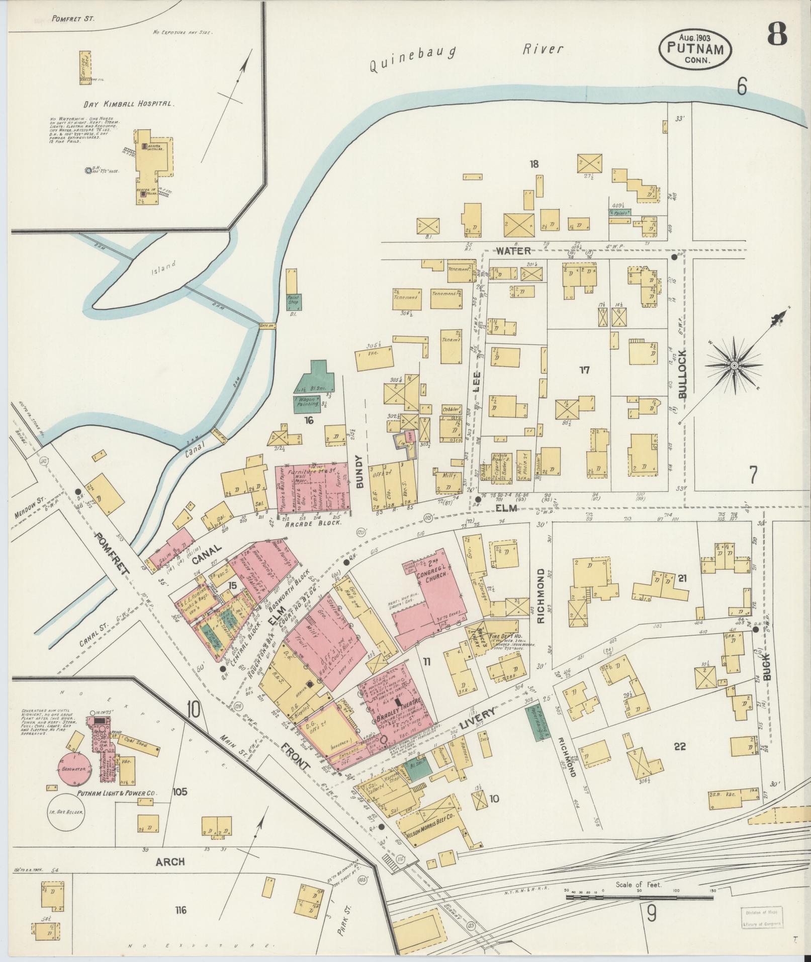 Sanborn Fire Insurance Map from Putnam, Windham County, Connecticut (1903), Sheet #0008 - Complete Map Set gallery image, historic Sanborn map, vintage wall art, Connecticut Connecticut