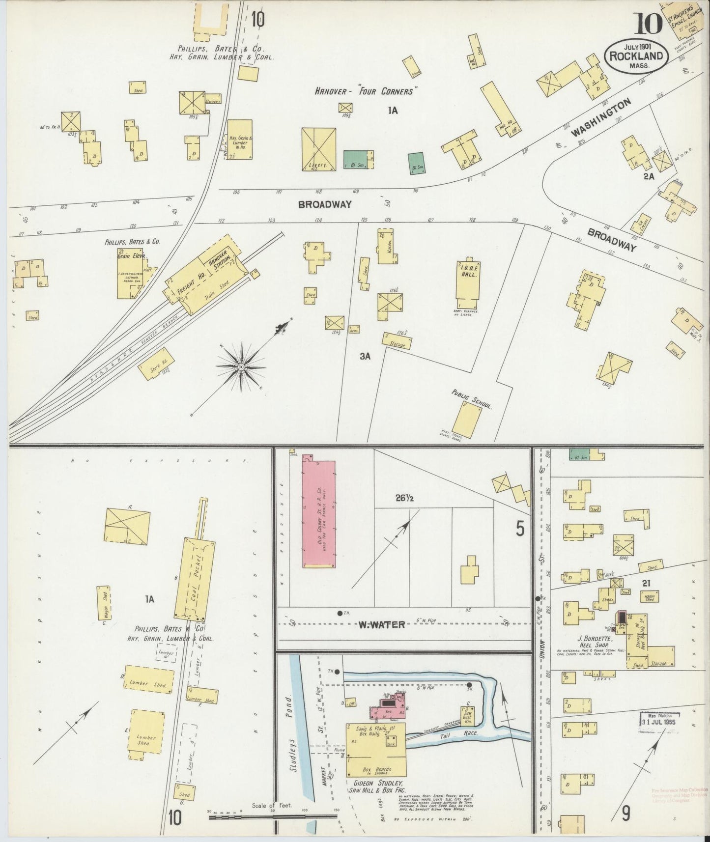 Sanborn Fire Insurance Map from Rockland, Plymouth County, Massachusetts (1901), Sheet #0010 - Complete Map Set gallery image, historic Sanborn map, vintage wall art, Massachusetts Massachusetts