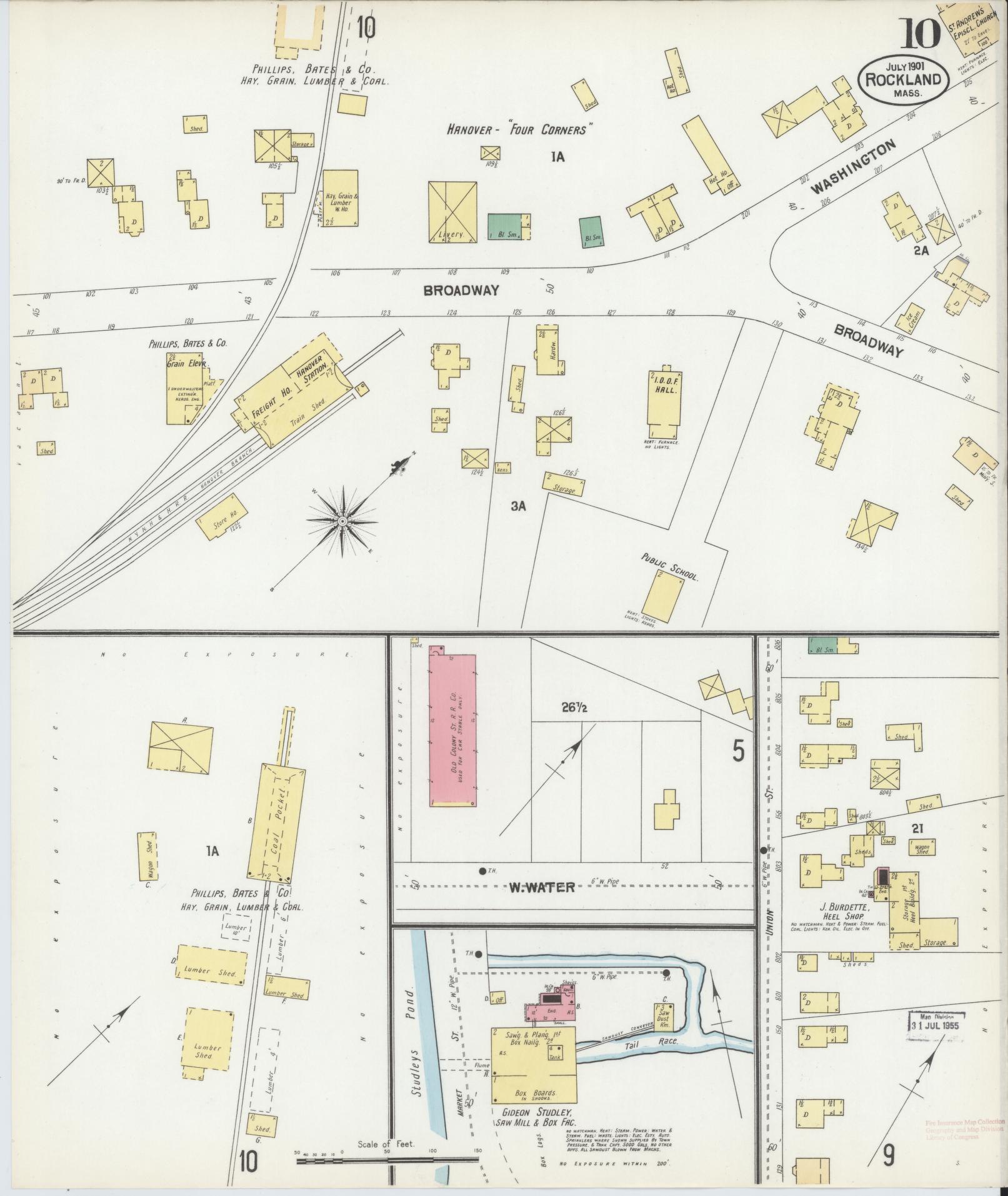 Sanborn Fire Insurance Map from Rockland, Plymouth County, Massachusetts (1901), Sheet #0010 - Complete Map Set gallery image, historic Sanborn map, vintage wall art, Massachusetts Massachusetts