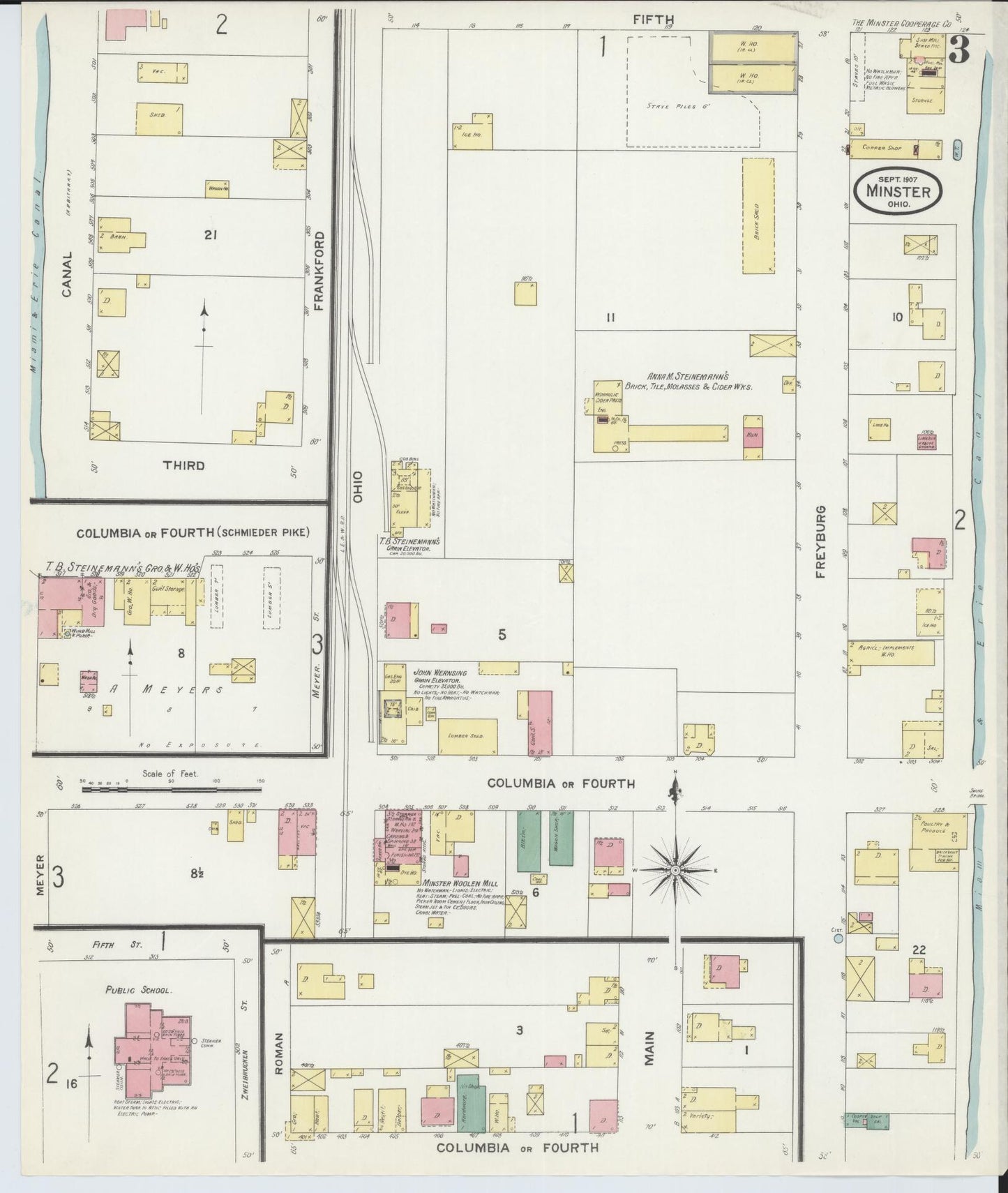 Sanborn Fire Insurance Map from Minster, Auglaize County, Ohio (1907), Sheet #0003 - Complete Map Set gallery image, historic Sanborn map, vintage wall art, Ohio Ohio