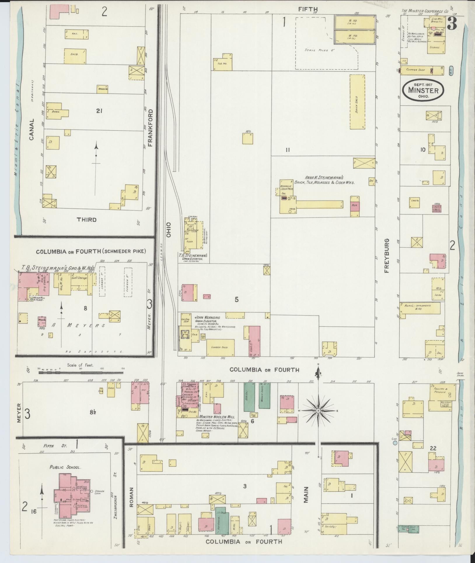 Sanborn Fire Insurance Map from Minster, Auglaize County, Ohio (1907), Sheet #0003 - Complete Map Set gallery image, historic Sanborn map, vintage wall art, Ohio Ohio