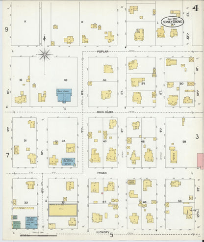 Sanborn Fire Insurance Map from Honey Grove, Fannin County, Texas (1902), Sheet #0004 - Complete Map Set gallery image, historic Sanborn map, vintage wall art, Texas Texas