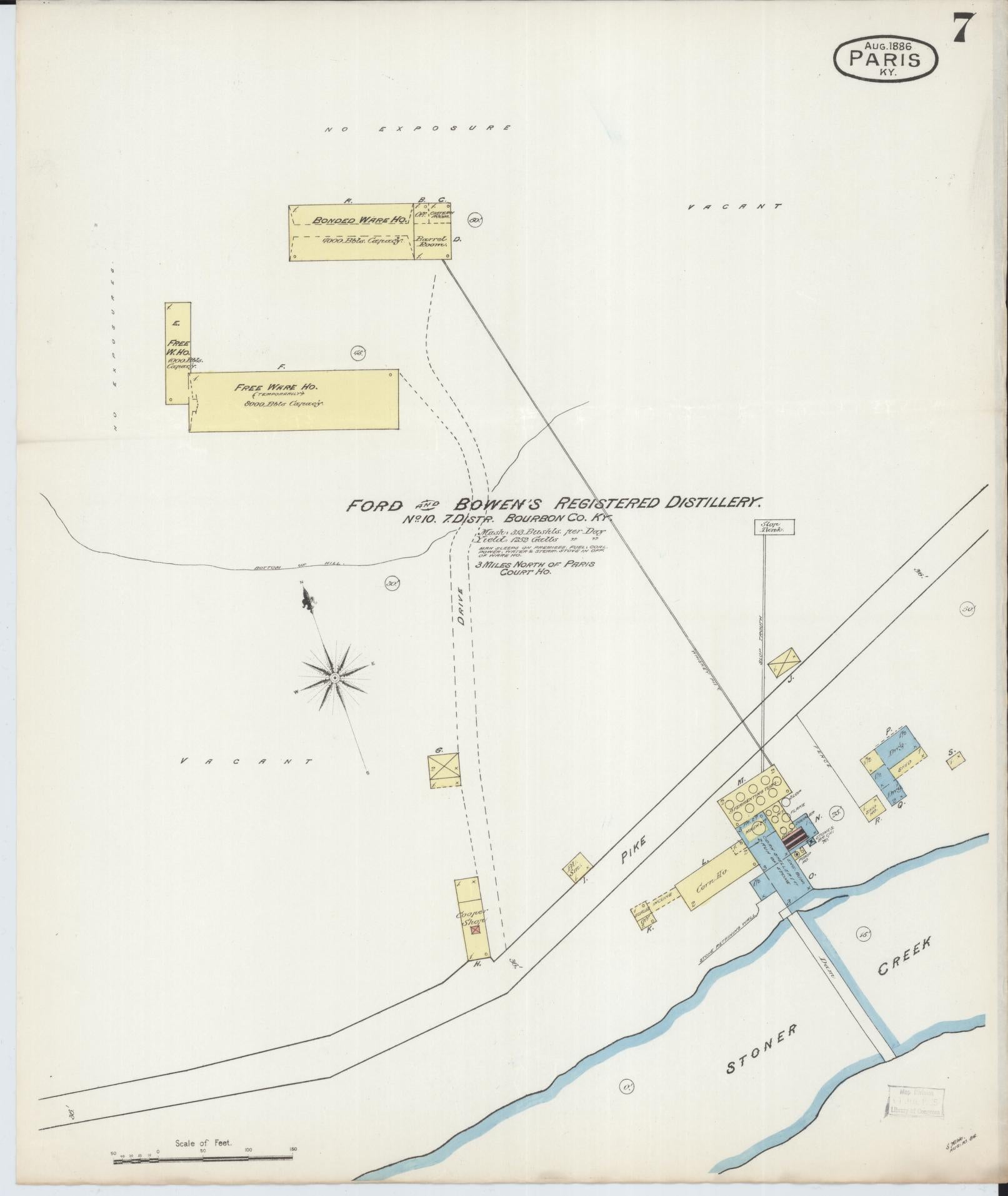 Sanborn Fire Insurance Map from Paris, Bourbon County, Kentucky (1886), Sheet #0007 - Historic Sanborn Fire Insurance Map Print, vintage old map wall art, antique decor, genealogy gift, Kentucky Kentucky map