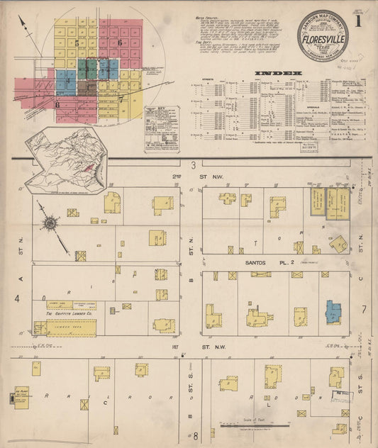 Sanborn Fire Insurance Map from Floresville, Wilson County, Texas (1922), Sheet #0001 - Historic Sanborn Fire Insurance Map Print, vintage old map wall art, antique decor, genealogy gift, Texas Texas map