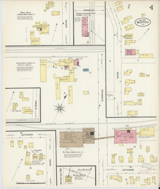 Sanborn Fire Insurance Map from Westfield, Chautauqua County, New York (1907), Sheet #0004 - Historic Sanborn Fire Insurance Map Print, vintage old map wall art, antique decor, genealogy gift, New York New York map