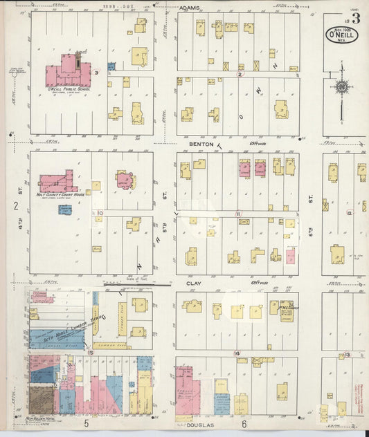 Sanborn Fire Insurance Map from O'Neill, Holt County, Nebraska (1932), Sheet #0003 - Historic Sanborn Fire Insurance Map Print, vintage old map wall art, antique decor, genealogy gift, Nebraska Nebraska map