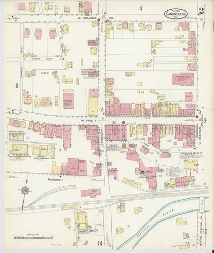 Sanborn Fire Insurance Map from Canonsburg, Washington County, Pennsylvania (1913), Sheet #0002 - Historic Sanborn Fire Insurance Map Print, vintage old map wall art, antique decor, genealogy gift, Pennsylvania Pennsylvania map