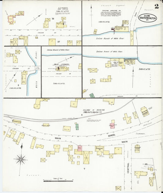 Sanborn Fire Insurance Map from South Royalton, Windsor County, Vermont (1906), Sheet #0002 - Historic Sanborn Fire Insurance Map Print, vintage old map wall art, antique decor, genealogy gift, Vermont Vermont map