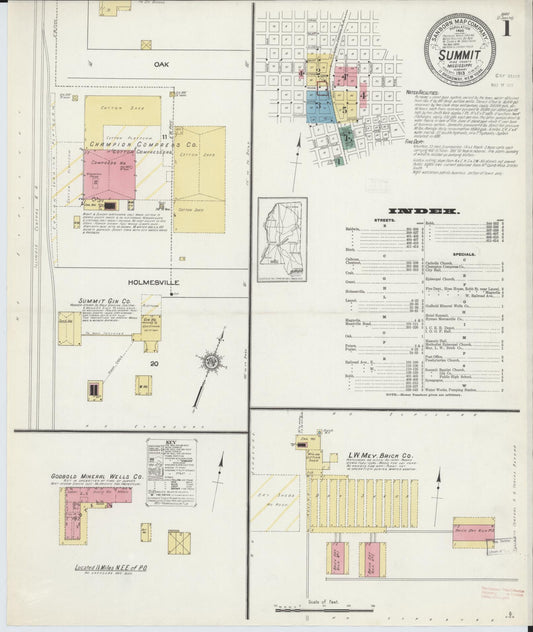 Sanborn Fire Insurance Map from Summit, Pike County, Mississippi (1913), Sheet #0001 - Historic Sanborn Fire Insurance Map Print, vintage old map wall art, antique decor, genealogy gift, Mississippi Mississippi map