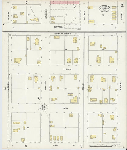 Sanborn Fire Insurance Map from Terrell, Kaufman County, Texas (1897), Sheet #0002 - Complete Map Set gallery image, historic Sanborn map, vintage wall art, Texas Texas