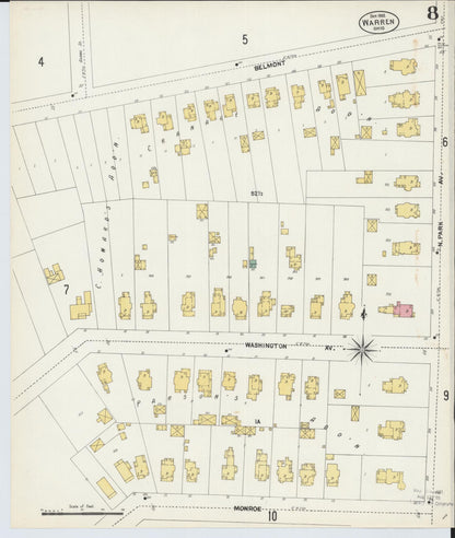 Sanborn Fire Insurance Map from Warren, Trumbull County, Ohio (1902), Sheet #0008 - Historic Sanborn Fire Insurance Map Print, vintage old map wall art, antique decor, genealogy gift, Ohio Ohio map