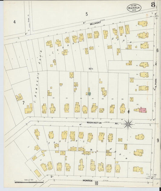 Sanborn Fire Insurance Map from Warren, Trumbull County, Ohio (1902), Sheet #0008 - Historic Sanborn Fire Insurance Map Print, vintage old map wall art, antique decor, genealogy gift, Ohio Ohio map