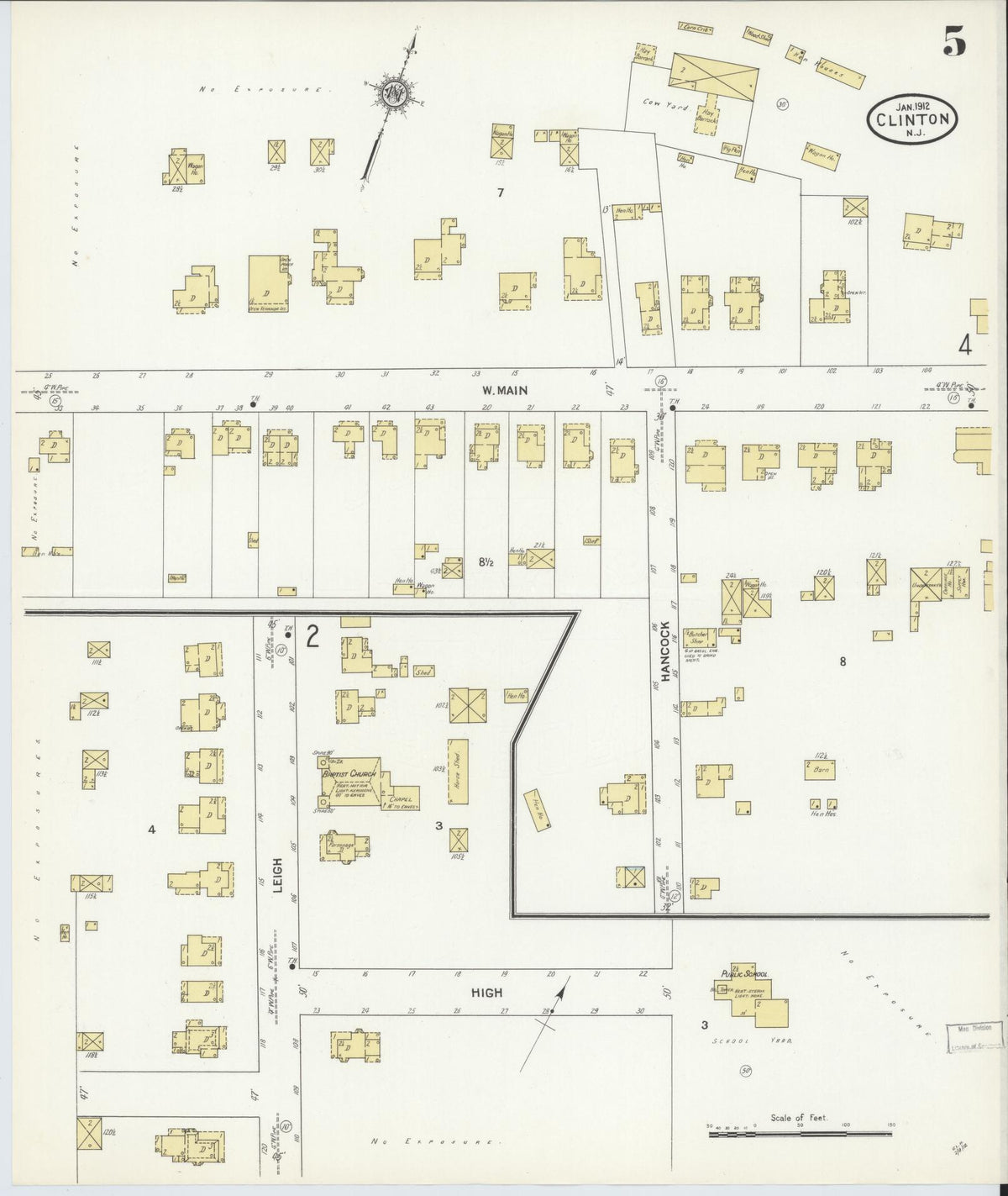Sanborn Fire Insurance Map from Clinton, Hunterdon County, New Jersey (1912), Sheet #0005 - Complete Map Set gallery image, historic Sanborn map, vintage wall art, New Jersey New Jersey