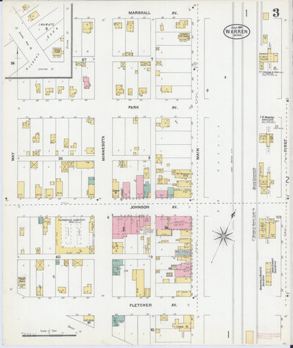 Sanborn Fire Insurance Map from Warren, Marshall County, Minnesota (1904), Sheet #0003 - Historic Sanborn Fire Insurance Map Print, vintage old map wall art, antique decor, genealogy gift, Minnesota Minnesota map
