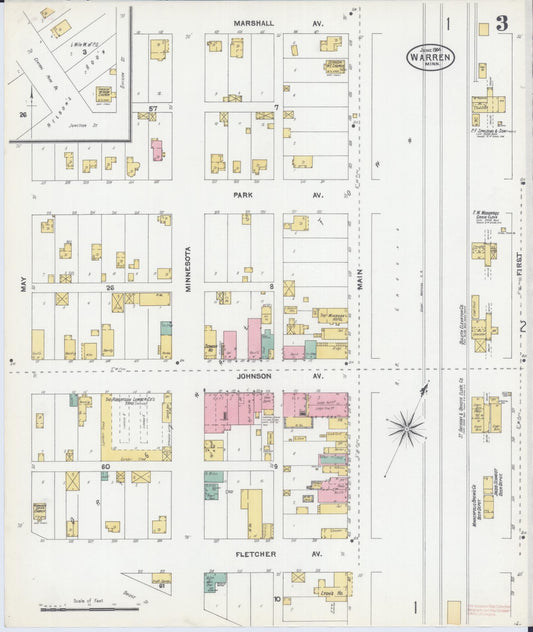 Sanborn Fire Insurance Map from Warren, Marshall County, Minnesota (1904), Sheet #0003 - Historic Sanborn Fire Insurance Map Print, vintage old map wall art, antique decor, genealogy gift, Minnesota Minnesota map
