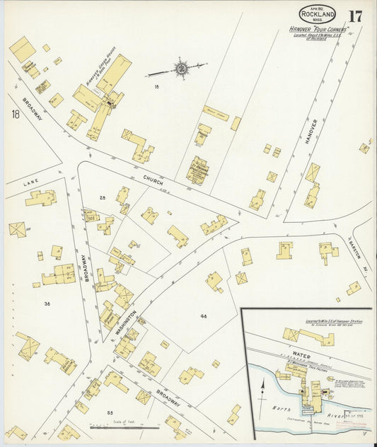 Sanborn Fire Insurance Map from Rockland, Plymouth County, Massachusetts (1912), Sheet #0017 - Historic Sanborn Fire Insurance Map Print, vintage old map wall art, antique decor, genealogy gift, Massachusetts Massachusetts map
