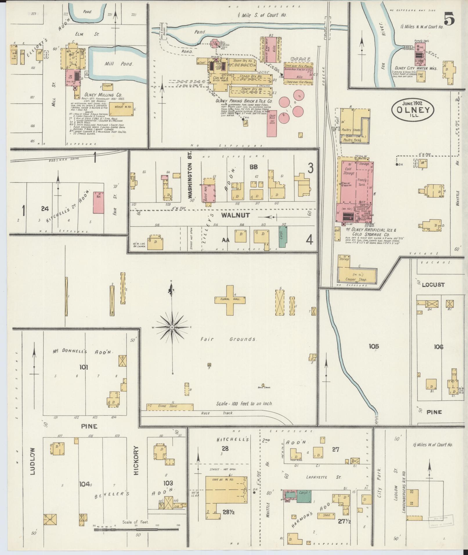 Sanborn Fire Insurance Map from Olney, Richland County, Illinois (1902), Sheet #0005 - Complete Map Set gallery image, historic Sanborn map, vintage wall art, Illinois Illinois