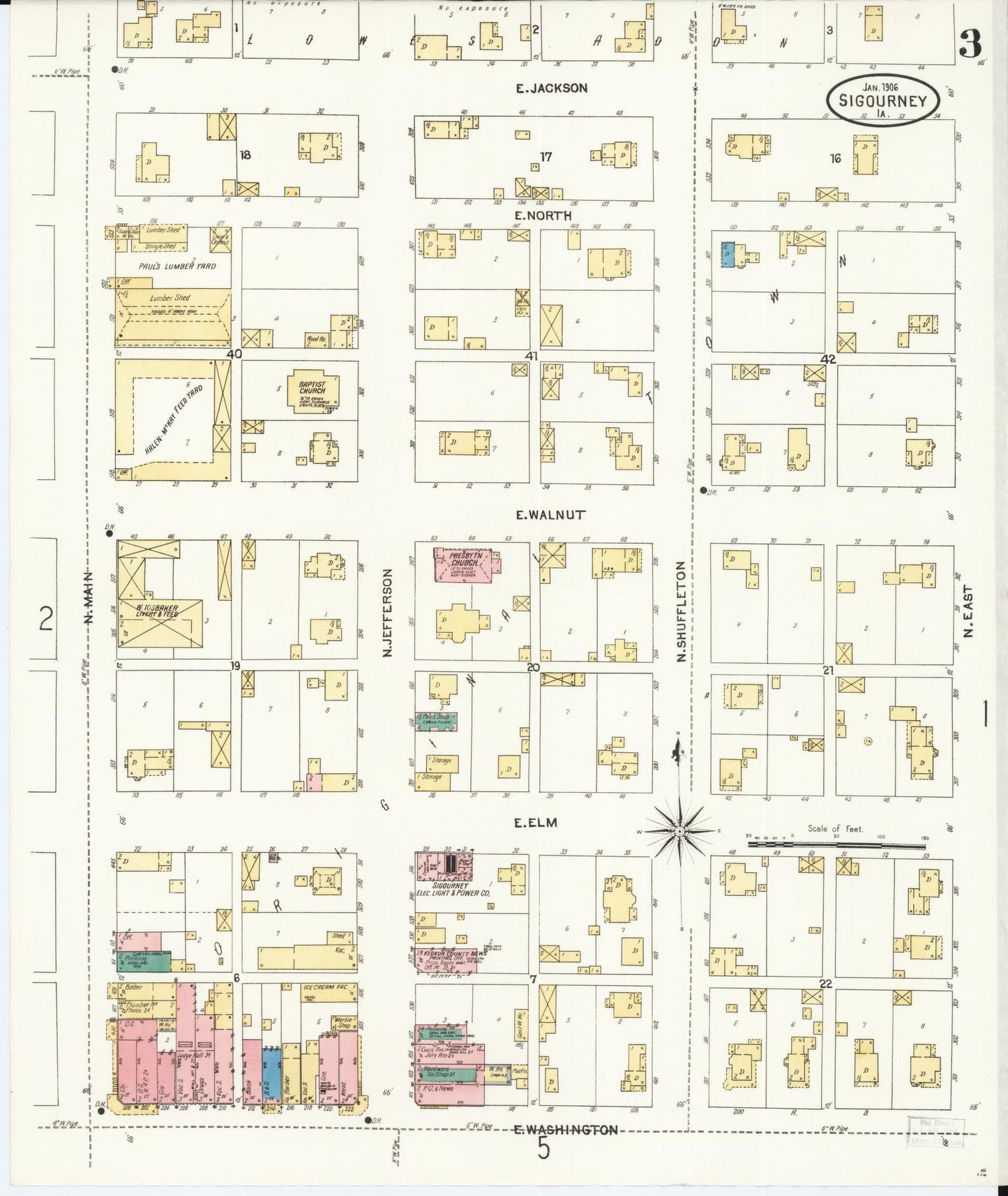 Sanborn Fire Insurance Map from Sigourney, Kiokuk County, Iowa (1906), Sheet #0003 - Historic Sanborn Fire Insurance Map Print