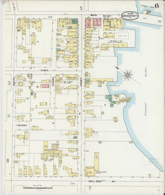 Sanborn Fire Insurance Map from Greenport, Suffolk County, New York (1897), Sheet #0006 - Historic Sanborn Fire Insurance Map Print, vintage old map wall art, antique decor, genealogy gift, New York New York map