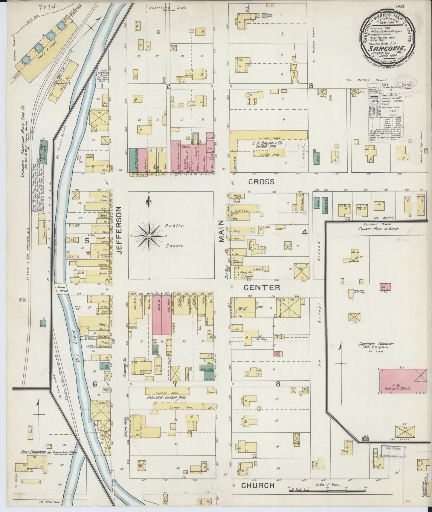 Sanborn Fire Insurance Map from Sarcoxie, Jasper County, Missouri (1894), Sheet #0001 - Historic Sanborn Fire Insurance Map Print, vintage old map wall art, antique decor, genealogy gift, Missouri Missouri map