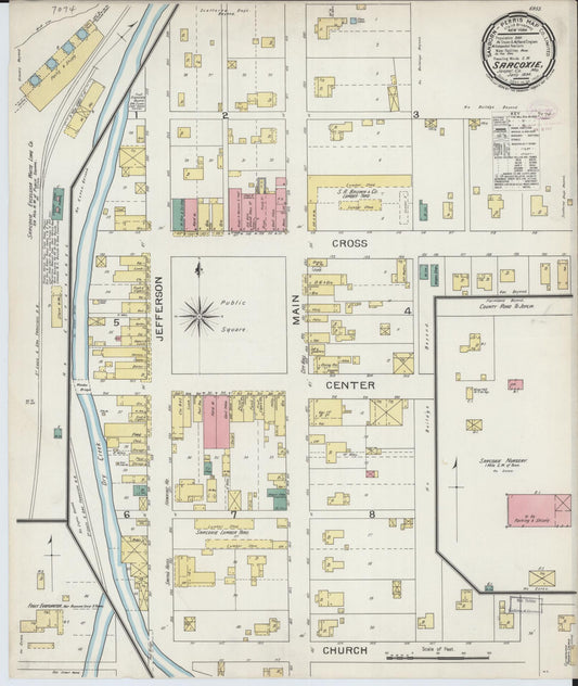 Sanborn Fire Insurance Map from Sarcoxie, Jasper County, Missouri (1894), Sheet #0001 - Historic Sanborn Fire Insurance Map Print, vintage old map wall art, antique decor, genealogy gift, Missouri Missouri map