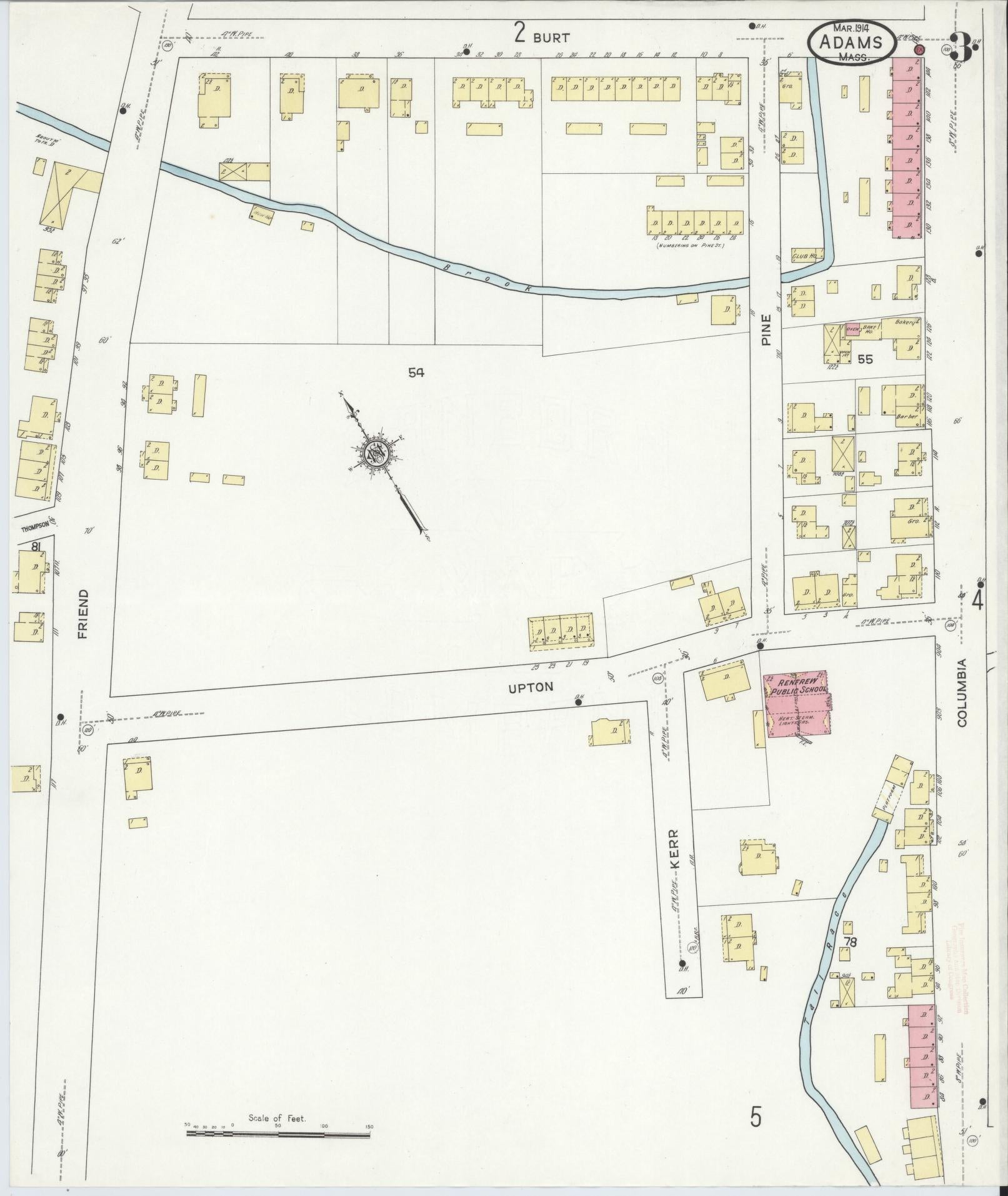 Sanborn Fire Insurance Map from Adams, Berkshire County, Massachusetts (1914), Sheet #0003 - Historic Sanborn Fire Insurance Map Print, vintage old map wall art, antique decor, genealogy gift, Massachusetts Massachusetts map