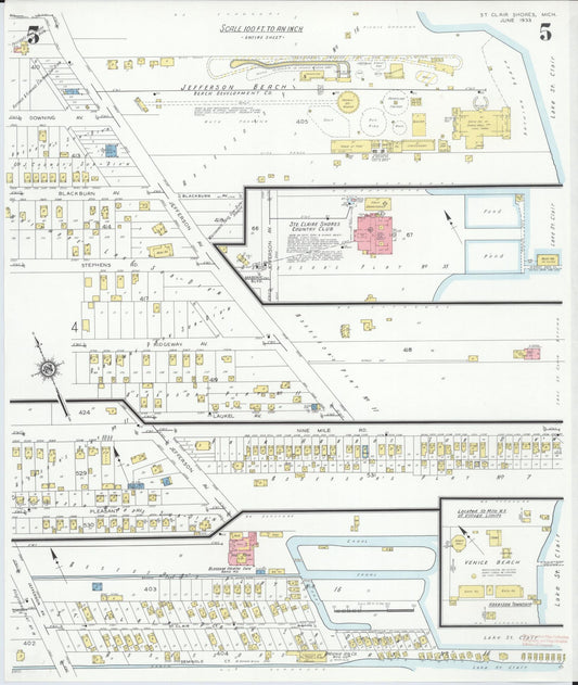 Sanborn Fire Insurance Map from Saint Clair Shores, Macomb County, Michigan (1933), Sheet #0005 - Historic Sanborn Fire Insurance Map Print, vintage old map wall art, antique decor, genealogy gift, Michigan Michigan map