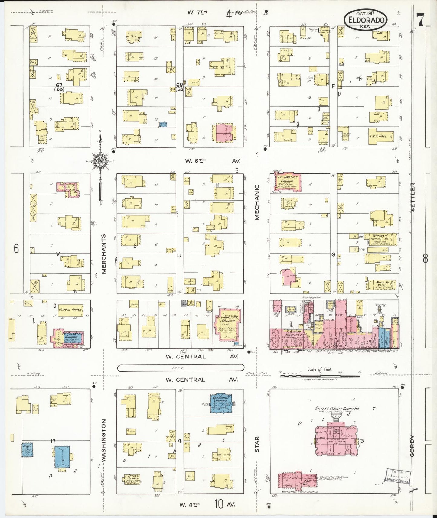 Sanborn Fire Insurance Map from El Dorado, Butler County, Kansas (1917), Sheet #0007 - Complete Map Set gallery image, historic Sanborn map, vintage wall art, Kansas Kansas