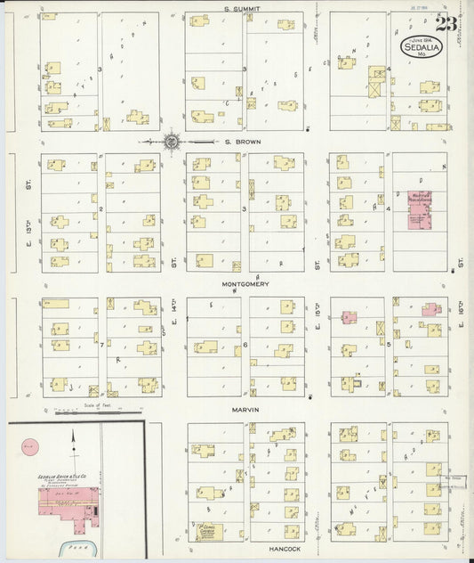 Sanborn Fire Insurance Map from Sedalia, Pettis County, Missouri (1914), Sheet #0023 - Historic Sanborn Fire Insurance Map Print, vintage old map wall art, antique decor, genealogy gift, Missouri Missouri map