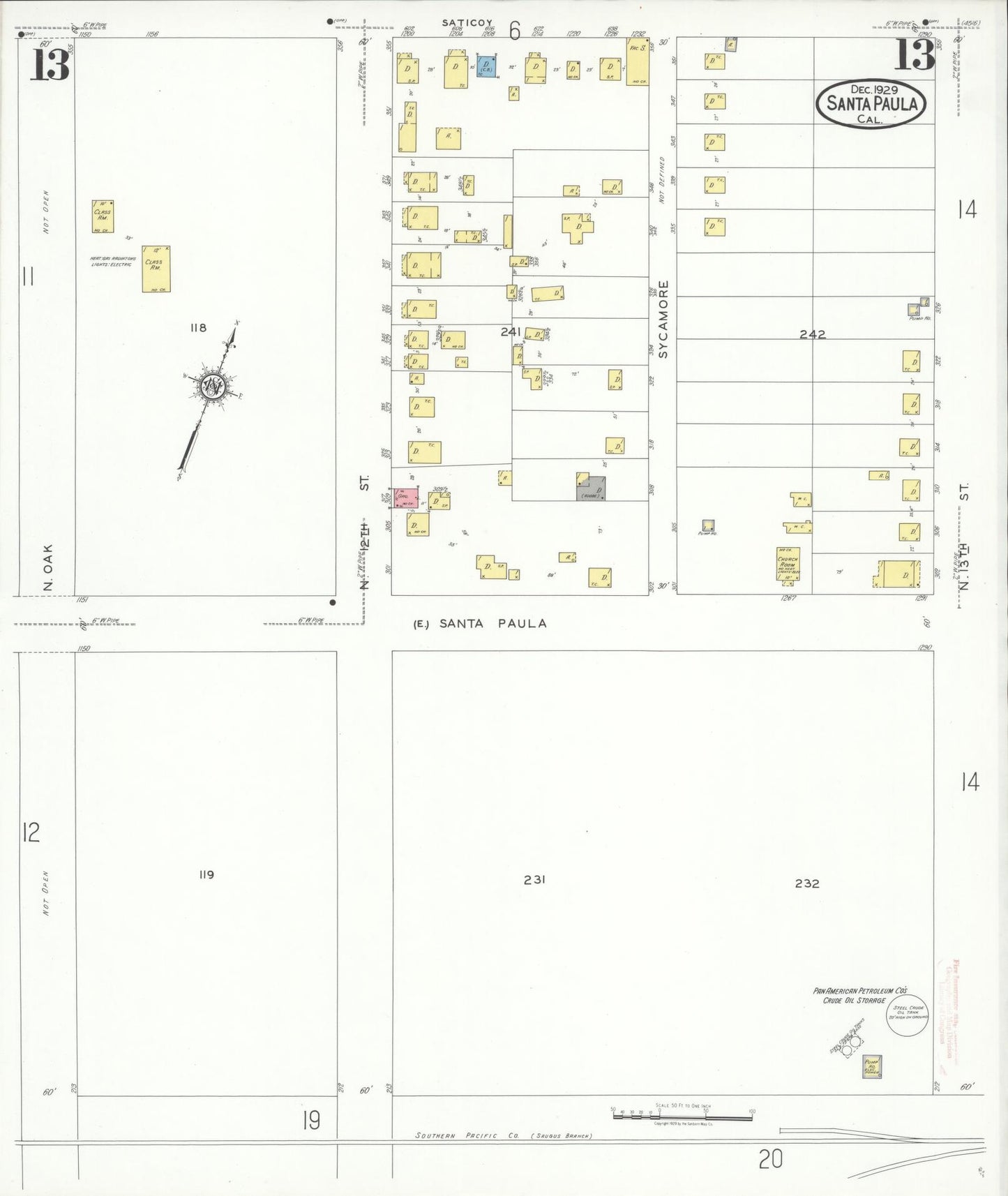 Sanborn Fire Insurance Map from Santa Paula, Ventura County, California (1929), Sheet #0013 - Complete Map Set gallery image, historic Sanborn map, vintage wall art, California California