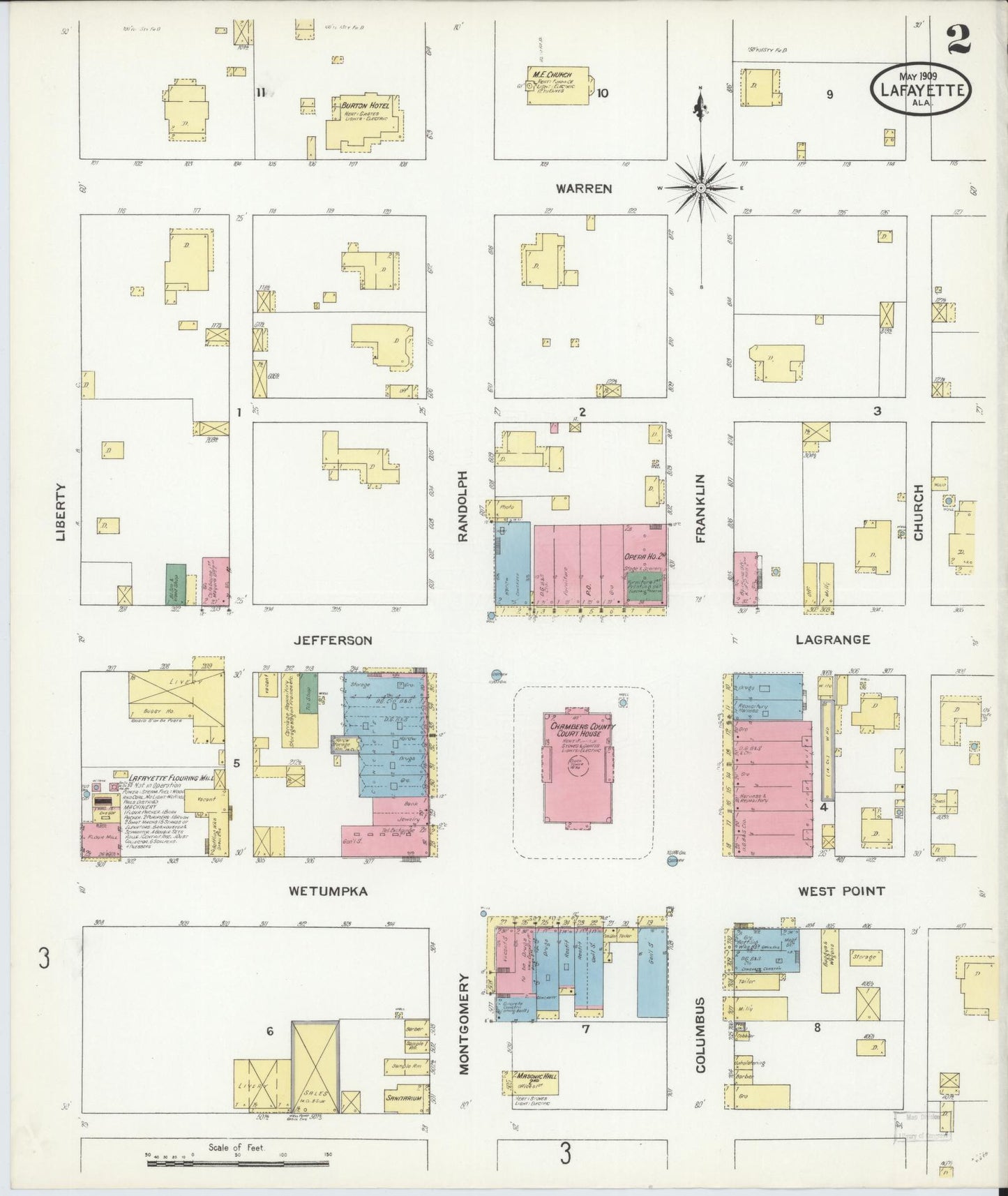 Sanborn Fire Insurance Map from Lafayette, Chambers County, Alabama (1909), Sheet #0002 - Historic Sanborn Fire Insurance Map Print, vintage old map wall art, antique decor, genealogy gift, Alabama Alabama map