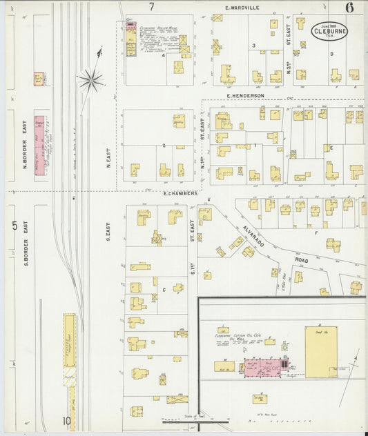 Sanborn Fire Insurance Map from Cleburne, Johnson County, Texas (1898), Sheet #0006 - Historic Sanborn Fire Insurance Map Print, vintage old map wall art, antique decor, genealogy gift, Texas Texas map